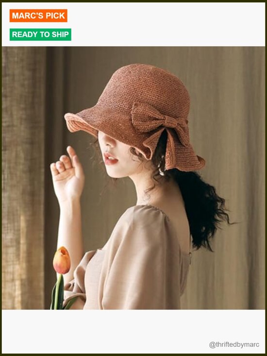 Foldable Wide Brim Floppy Straw Beach Sun Hat with Bowknot display picture 1